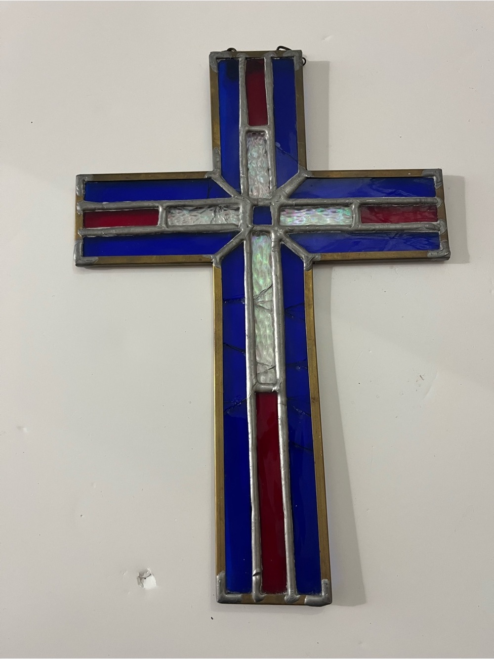 Vintage Stain Glass Cross, Deep Cobalt Blue & Ruby Red - Picture 3 of 6